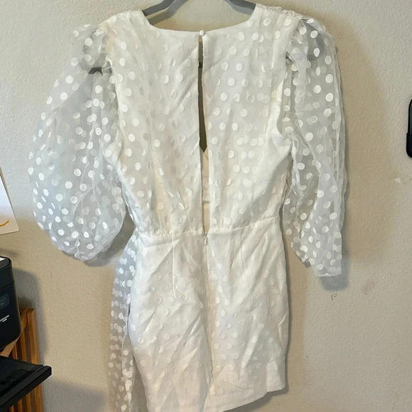 New NWT Lovers + Friends ALIZE MINI DRESS White Dot Bow sz XS $238 puff sleeve - Picture 7 of 10